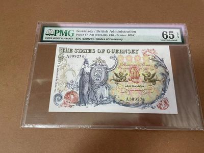 【Blue Auction】✨世界纸币精拍第300期盛典🔥🔥🔥 根西 1975-80年10镑 经典花神 背面大场景 PMG65EPQ 