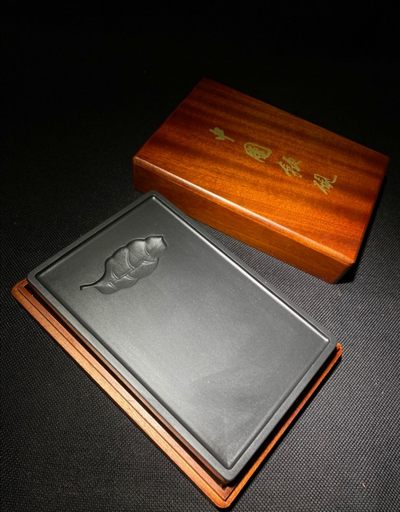 《一叶知秋》精品歙砚修水光板石砚台文房四宝收藏送礼佳品