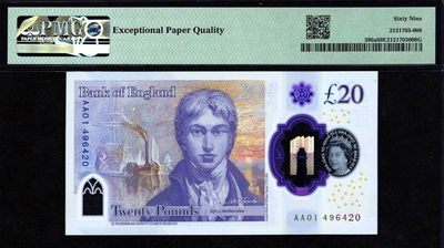 【Blue Auction】✨世界纸币精拍第300期盛典🔥🔥🔥 【AA01】英国 2018年20镑 PMG69EPQ 顶级高分