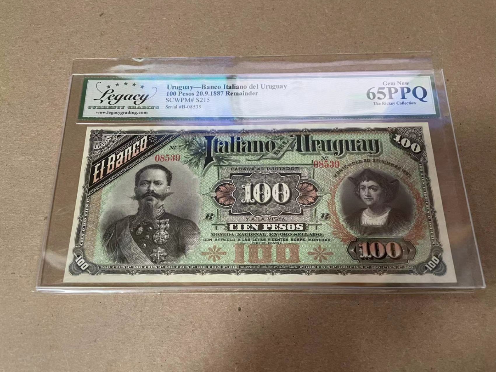 【Blue Auction】✨世界纸币精拍第300期盛典🔥🔥🔥 乌拉圭 1887年100比索 LCG65EPQ 大胡子 哥伦布 背面牛群