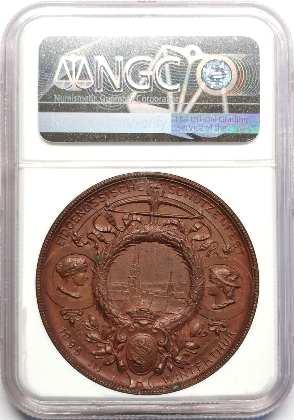 凡希社世界钱币微拍第二百三十期 1895瑞士苏黎世-温特图尔射击节纪念铜章NGC-MS63