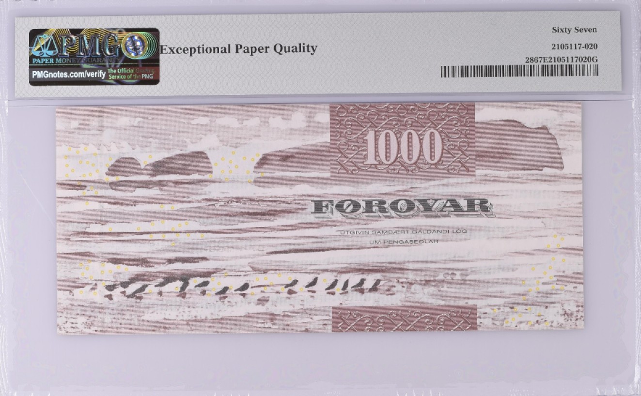 【Blue Auction】✨世界纸币精拍第300期盛典🔥🔥🔥 【初版无47】法罗群岛 2005年1000克朗 PMG67EPQ 