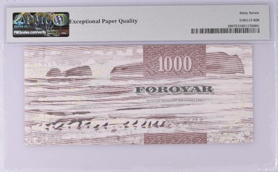 【Blue Auction】✨世界纸币精拍第300期盛典🔥🔥🔥 【初版无47】法罗群岛 2005年1000克朗 PMG67EPQ 