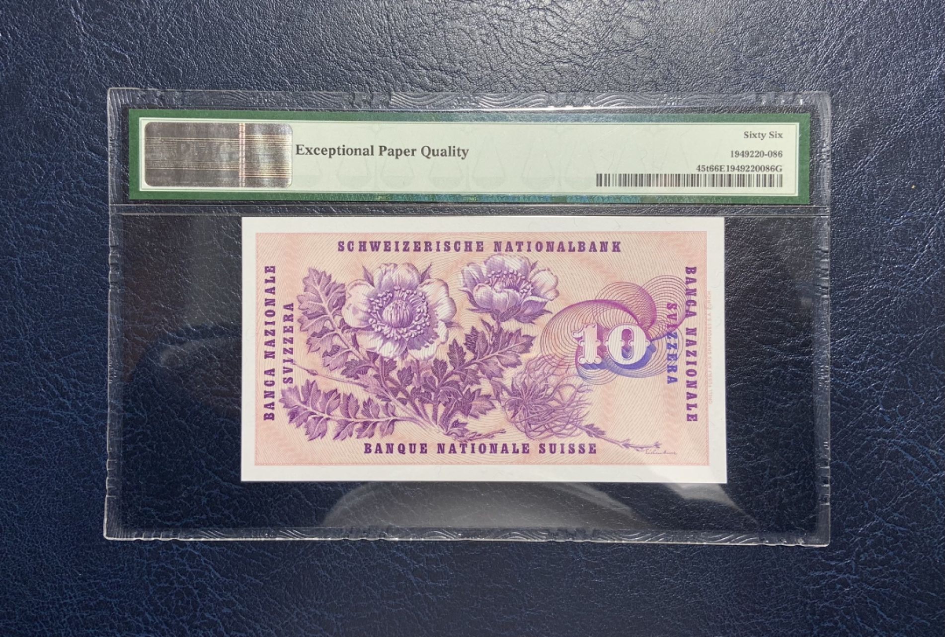 收藏联盟Quantum Auction 第238期拍卖 瑞士1974年10法郎 PMG66 号码无47 倒置号