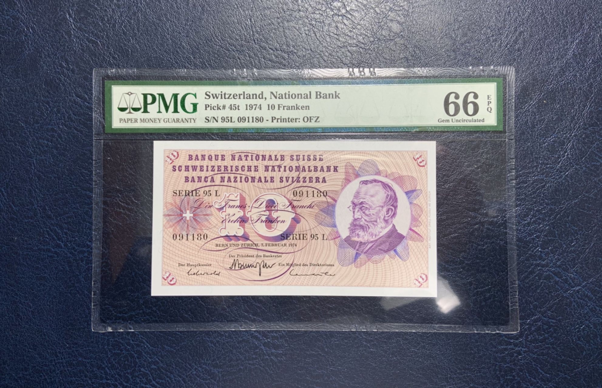 收藏联盟Quantum Auction 第238期拍卖 瑞士1974年10法郎 PMG66 号码无47 倒置号