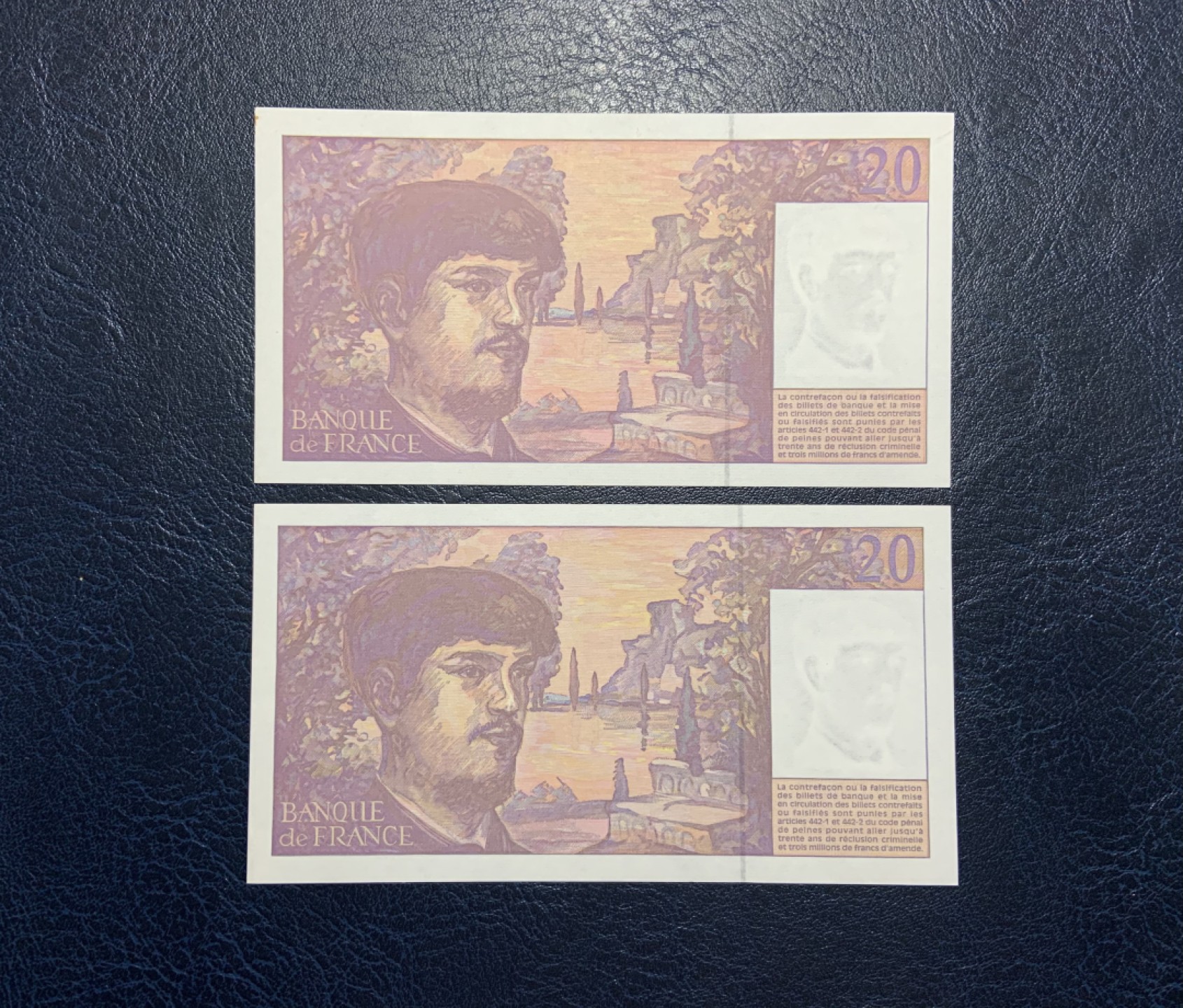 收藏联盟Quantum Auction 第238期拍卖 法国1997年20法郎2张 品相UNC 瑕疵如图所示
