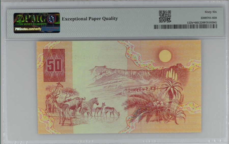 收藏联盟Quantum Auction 第238期拍卖 南非1990年50兰特 PMG66 稀少补号 动物大迁徙