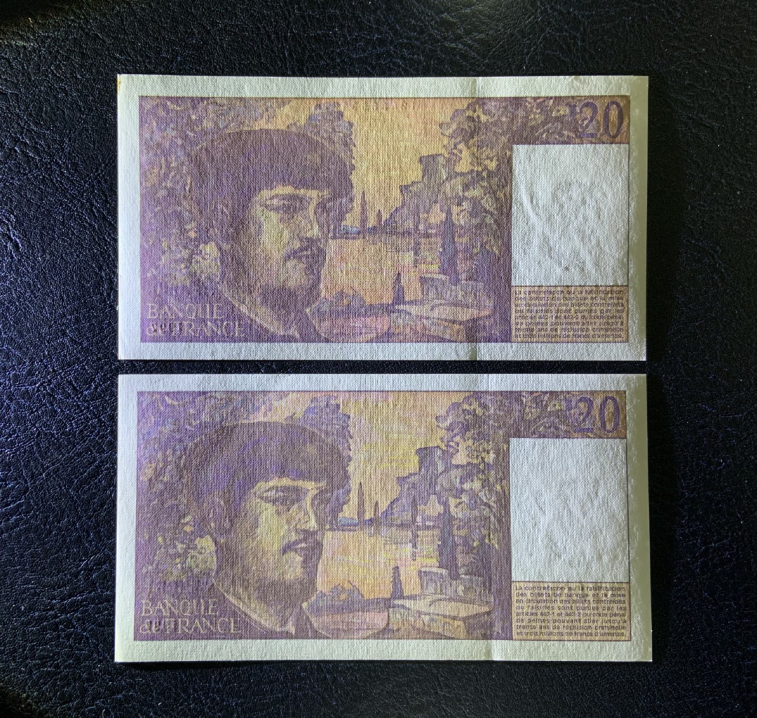 收藏联盟Quantum Auction 第238期拍卖 法国1997年20法郎2张 品相UNC 瑕疵如图所示