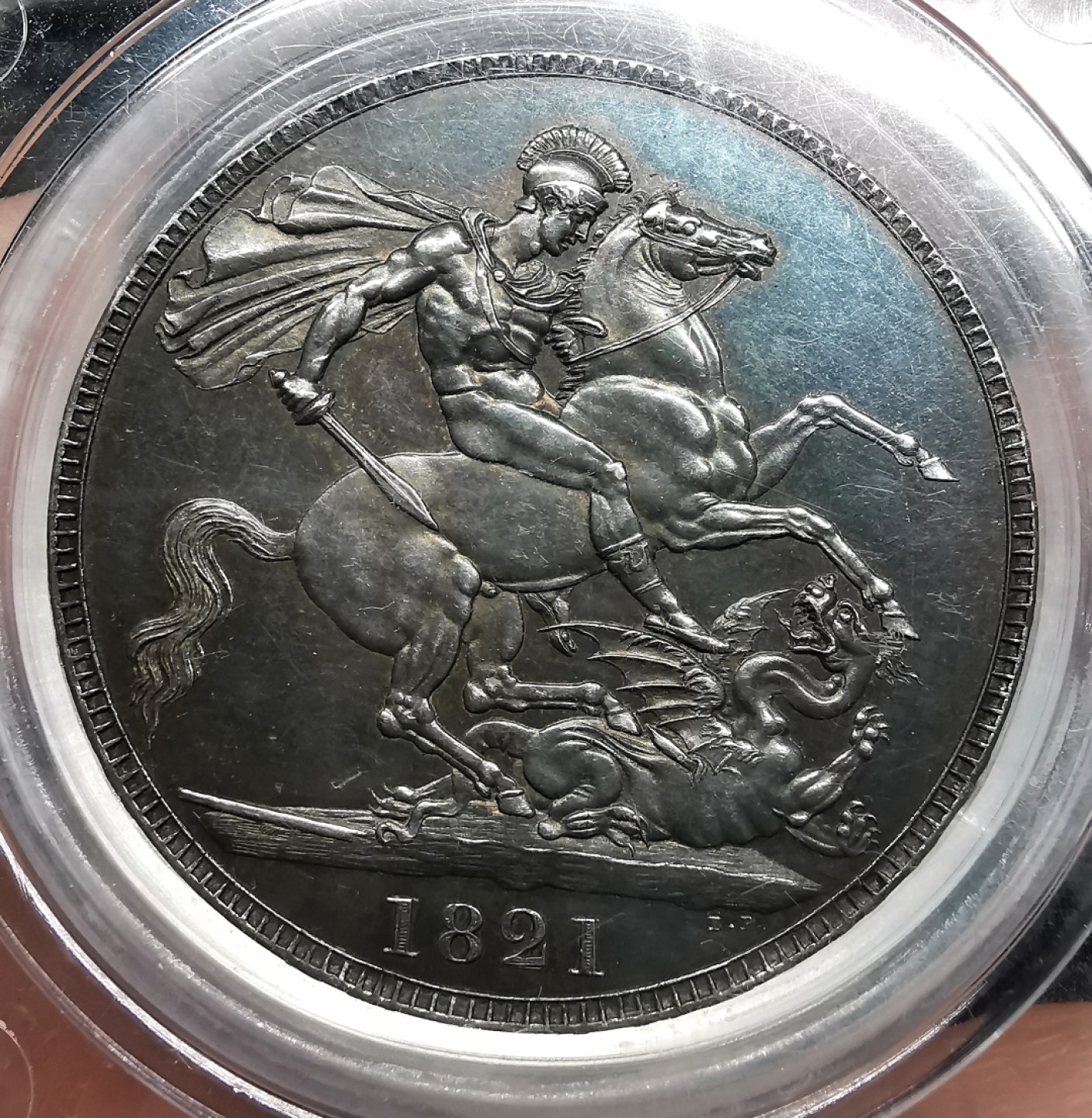 凡希社世界钱币微拍第二百三十期 荐！1821英国乔四马剑精铸CGS-78黑彩！