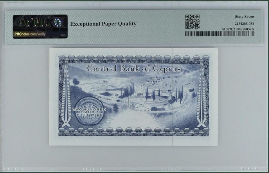 收藏联盟Quantum Auction 第238期拍卖 塞浦路斯1982年250米尔 PMG67