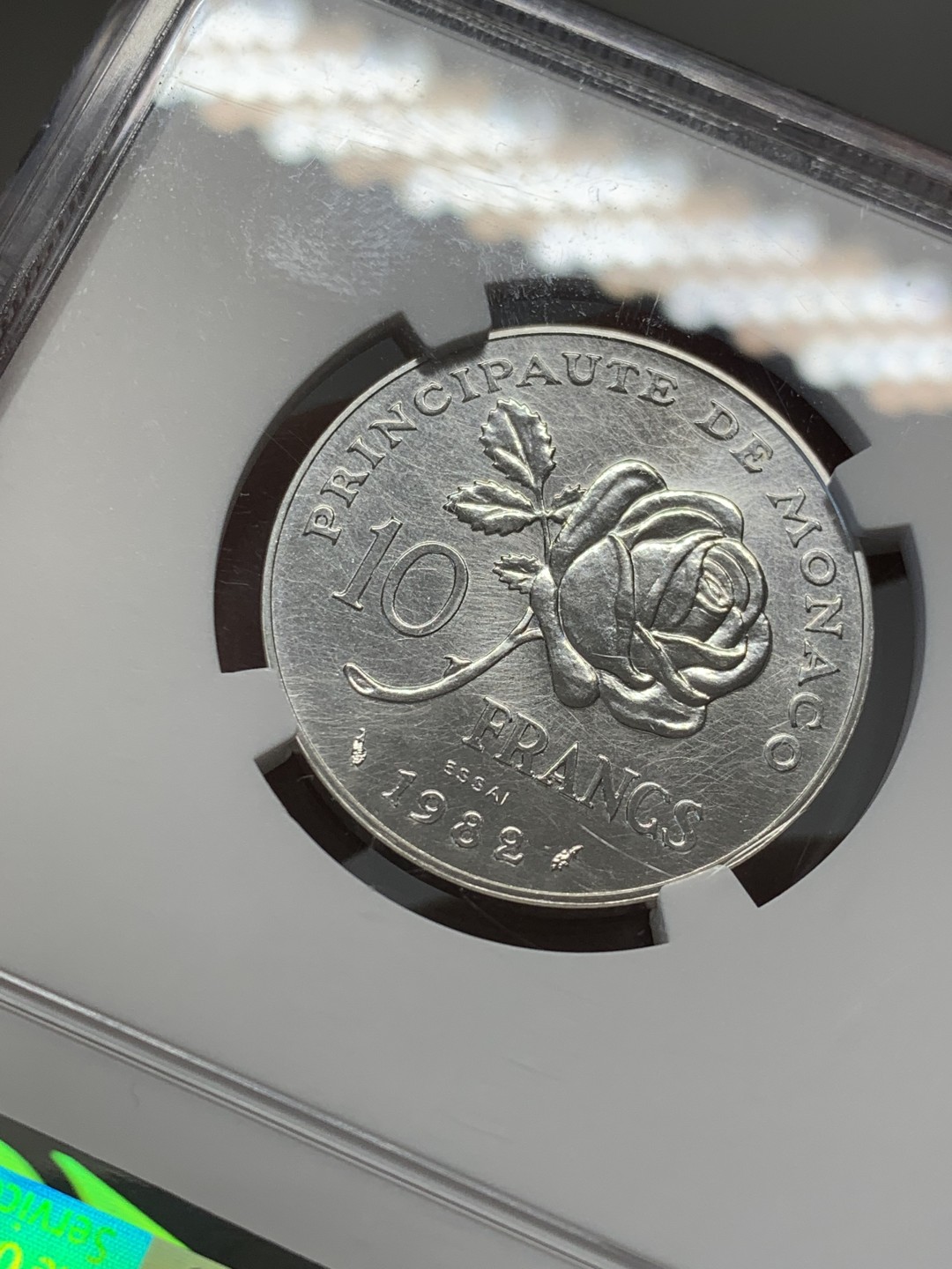《竞宝斋》第141场-周日，周一 2场 (全场包邮) NGC MS65 摩纳哥王妃1982年10法郎银制样币