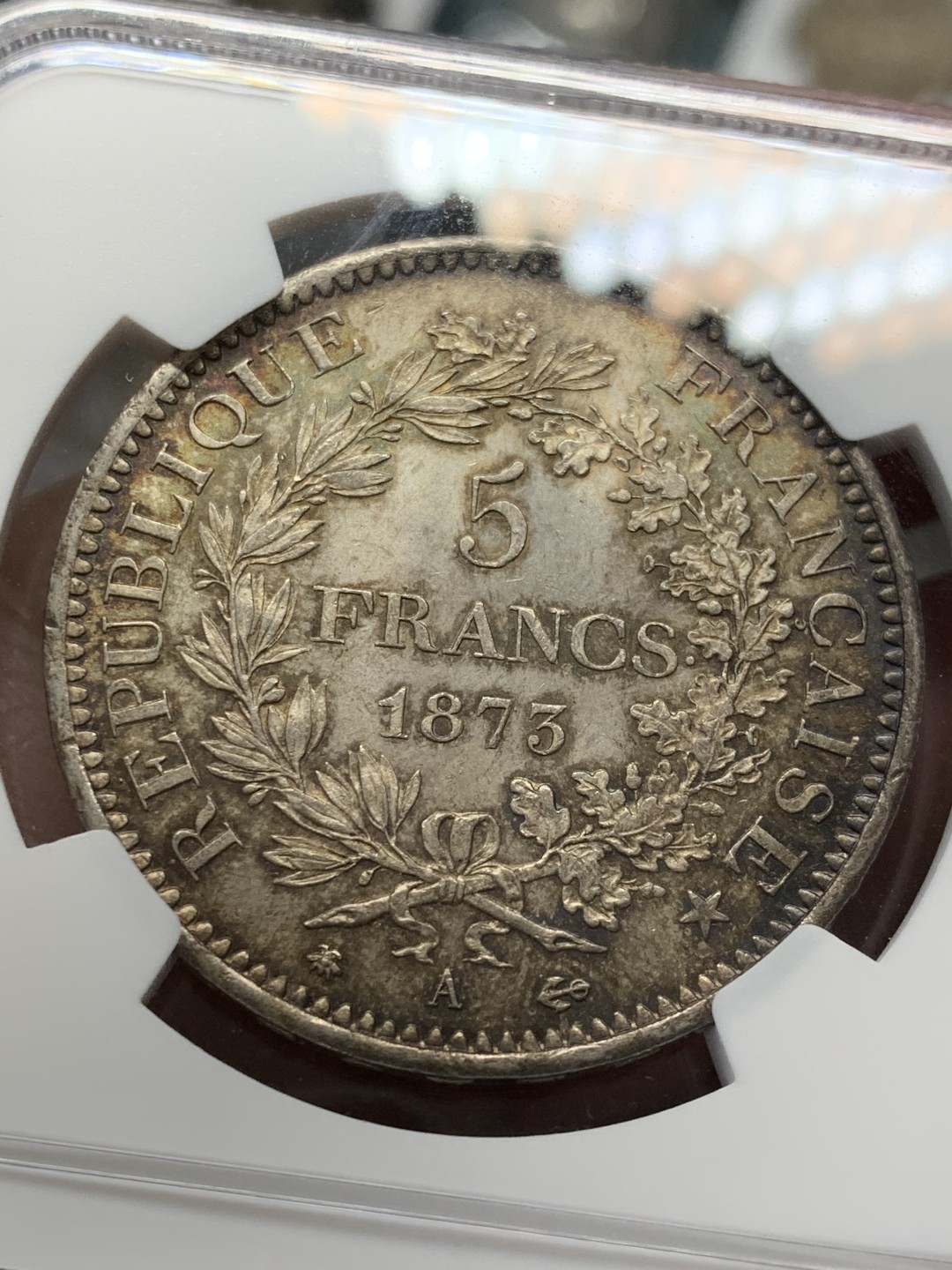 《竞宝斋》第141场-周日，周一 2场 (全场包邮) NGC-MS65 法国 1873A 大力神 5法郎 银币 深彩包浆 状态出色  已经可以媲美 20世纪大力神的状态了