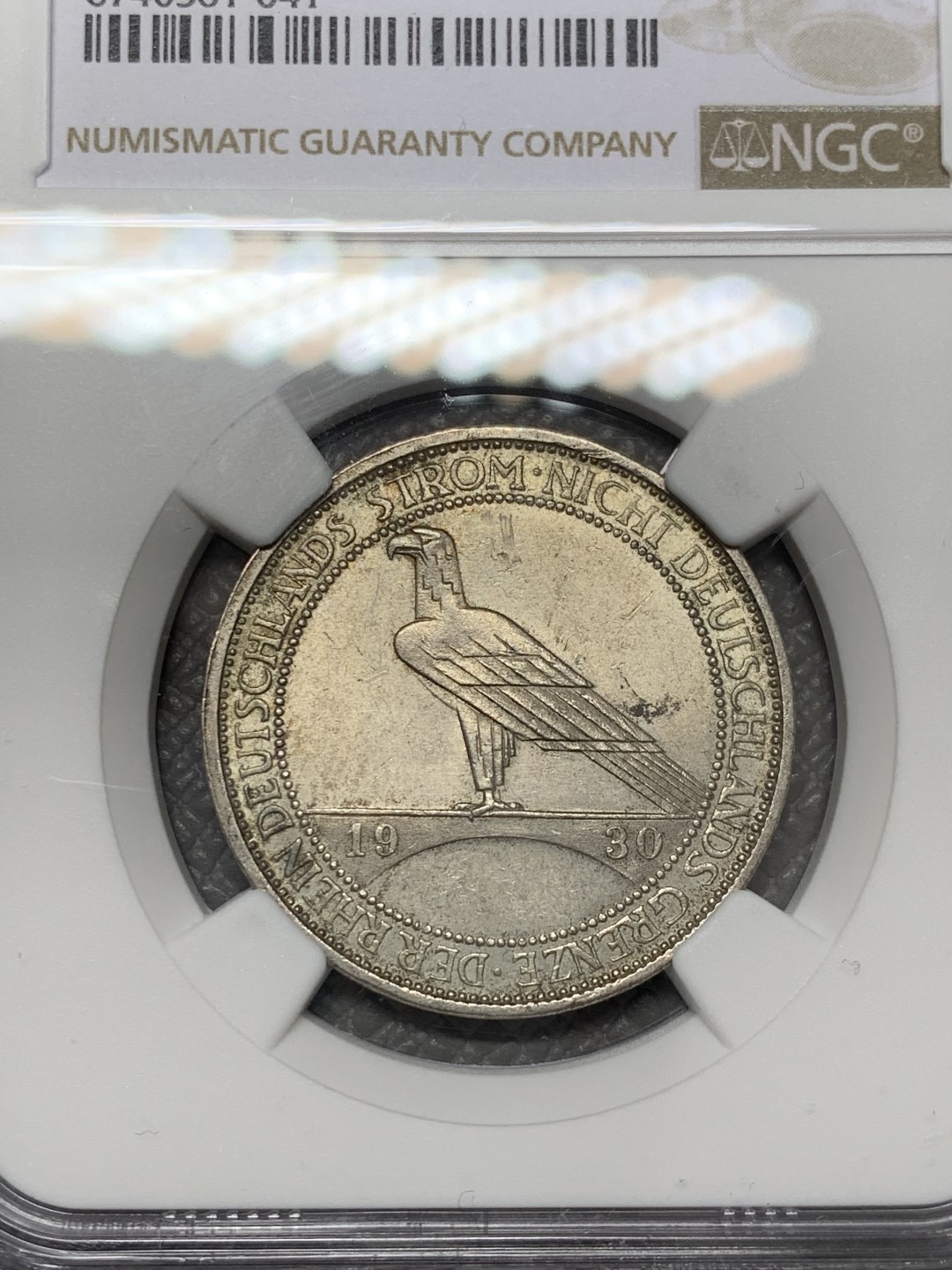 《竞宝斋》第141场-周日，周一 2场 (全场包邮) NGC-MS62 魏玛德国1930年莱茵解放 鹰桥3马克纪念银币