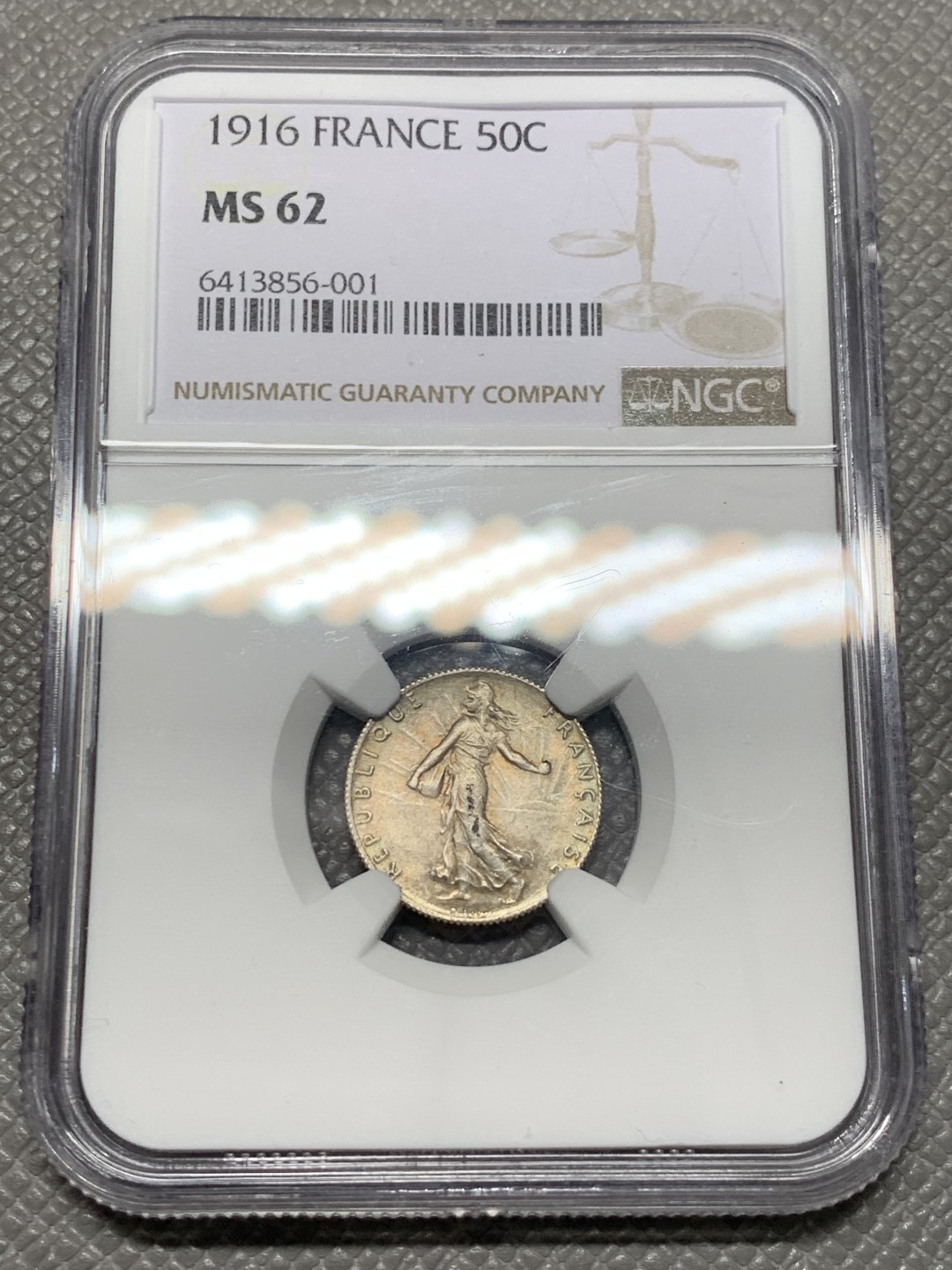 《竞宝斋》第141场-周日，周一 2场 (全场包邮) NGC-MS62 法国1916年 播种女神50分银币 顶级好品