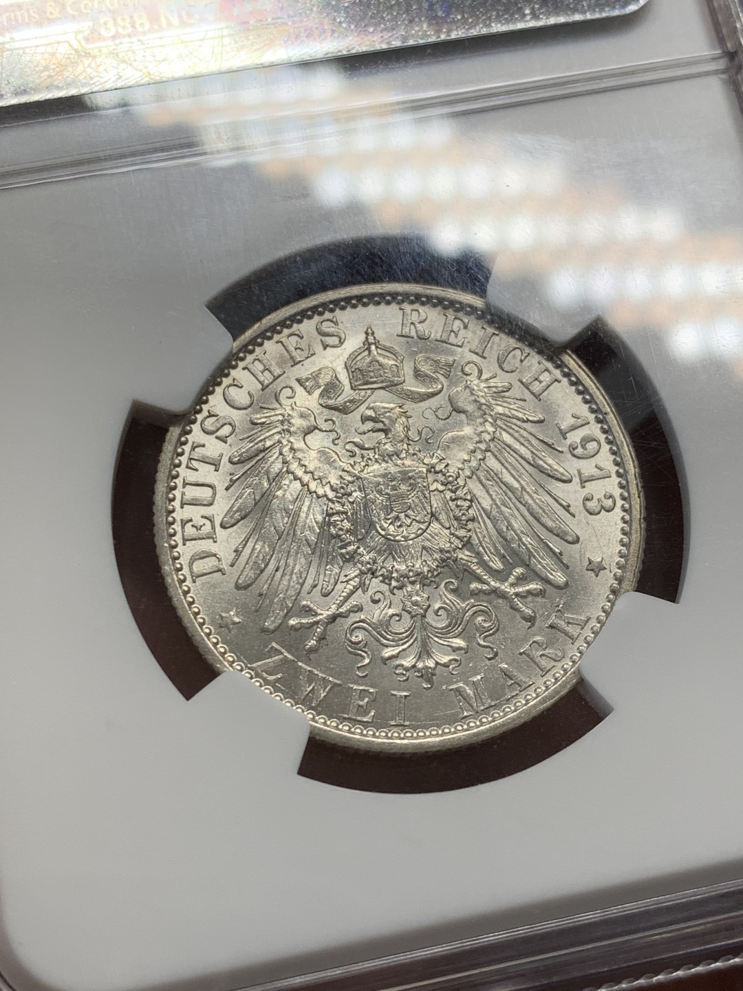 《竞宝斋》第141场-周日，周一 2场 (全场包邮) NGC-AU58 德国 1913年 普鲁士2马克银币 威廉二世军装像