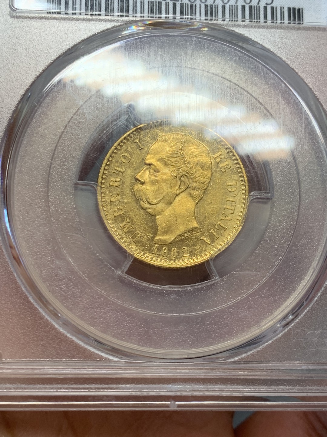 《竞宝斋》第141场-周日，周一 2场 (全场包邮) PCGS MS62 意大利 1882年 金币翁贝托一世20里拉 金币 标准重量6.45克 车轮转光 地板丝滑镜面感强