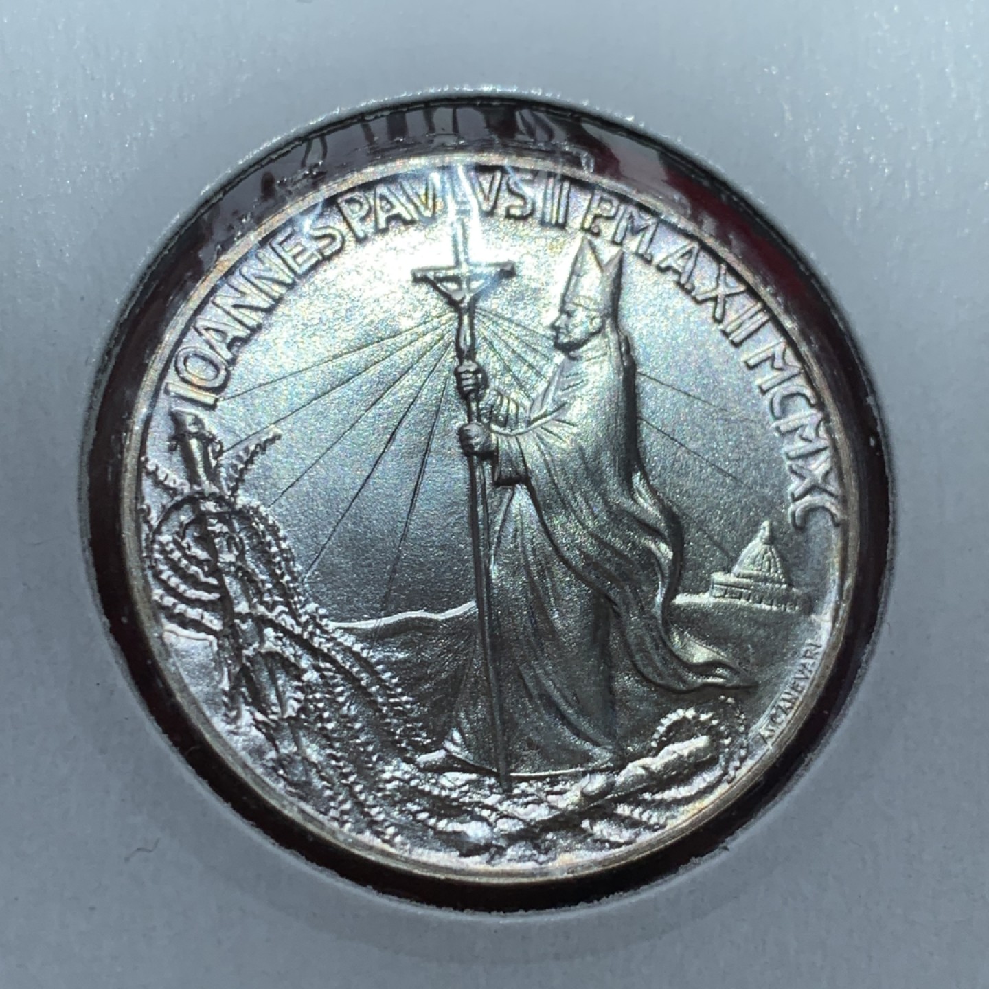 《竞宝斋》第141场-周日，周一 2场 (全场包邮) 梵蒂冈 1990年 教皇 1000里拉 银币 少见品种 状态好