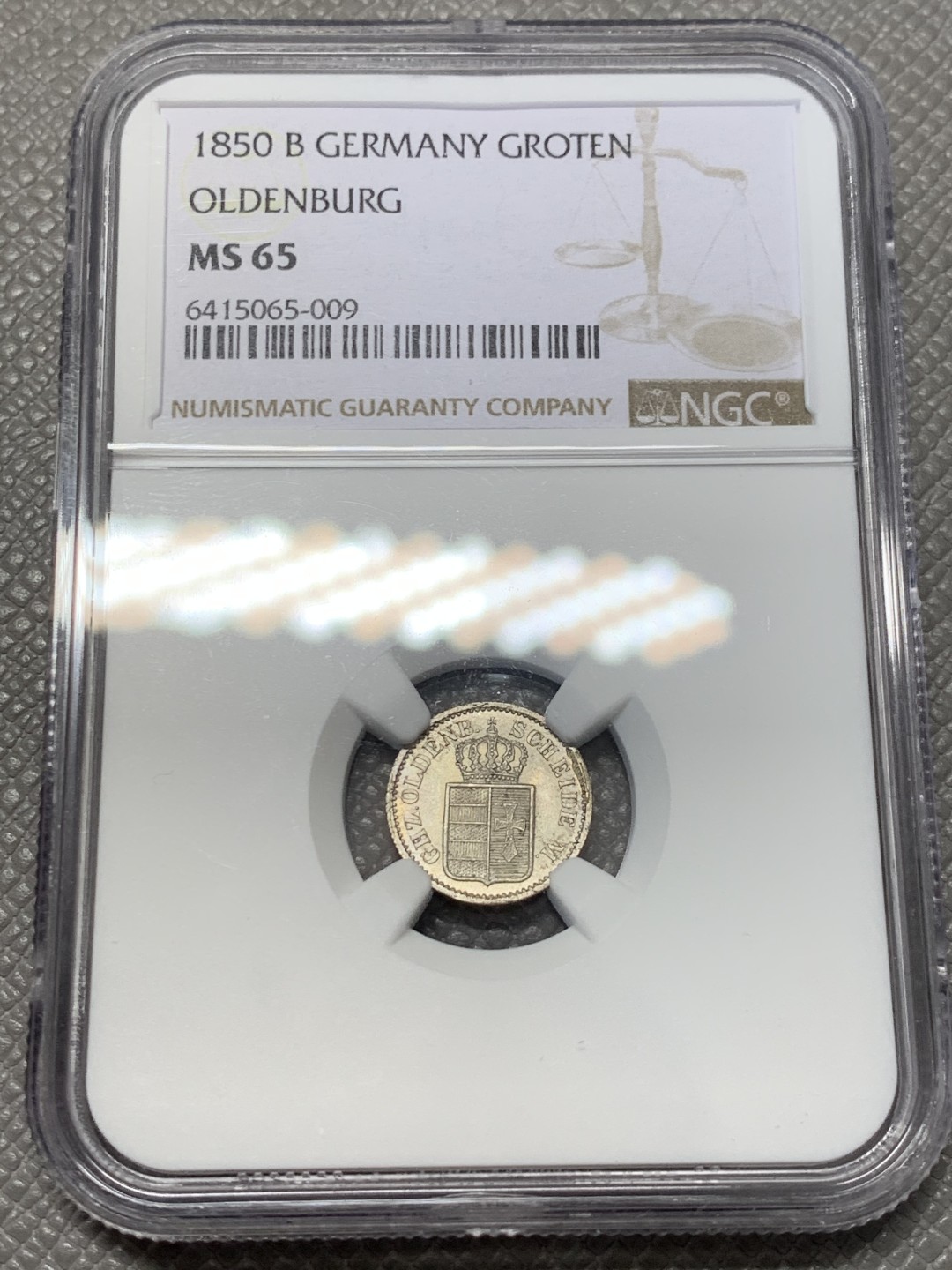 《竞宝斋》第141场-周日，周一 2场 (全场包邮) 冠军分 NGC MS65 德国 1850 奥尔登堡 1格罗森银币