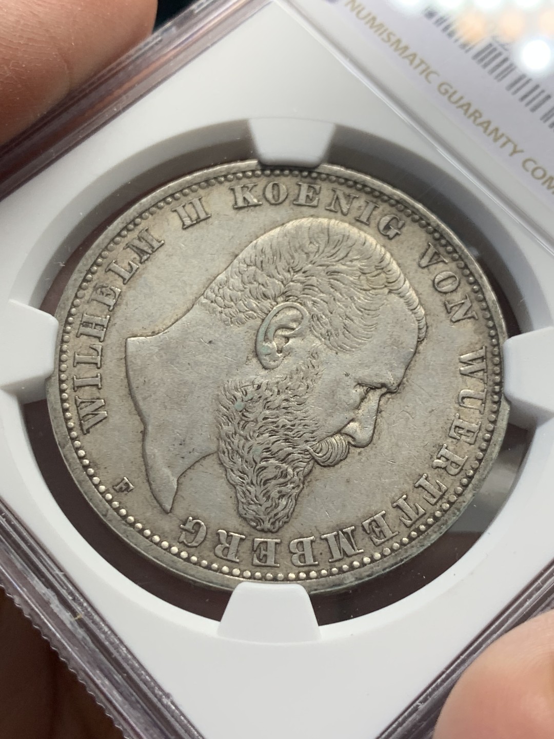 《竞宝斋》第141场-周日，周一 2场 (全场包邮) NGC-AU53 德国符腾堡 1903年 威廉二世大胡子 5马克银币 出分难的品种 这样的分也是排进前十的