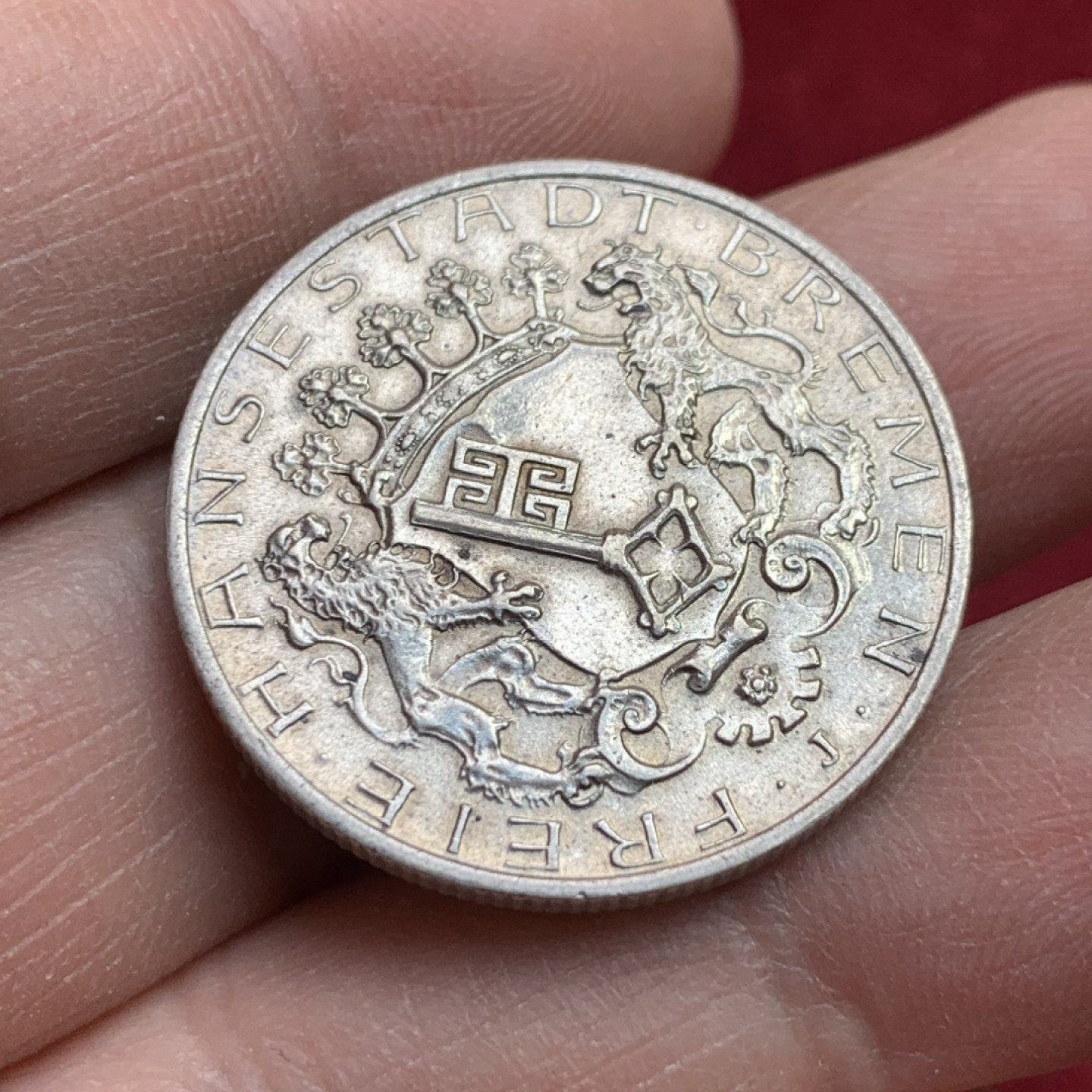 《竞宝斋》第141场-周日，周一 2场 (全场包邮) 1904年 德国 德意志帝国不来梅自由市2马克银币 转光好品