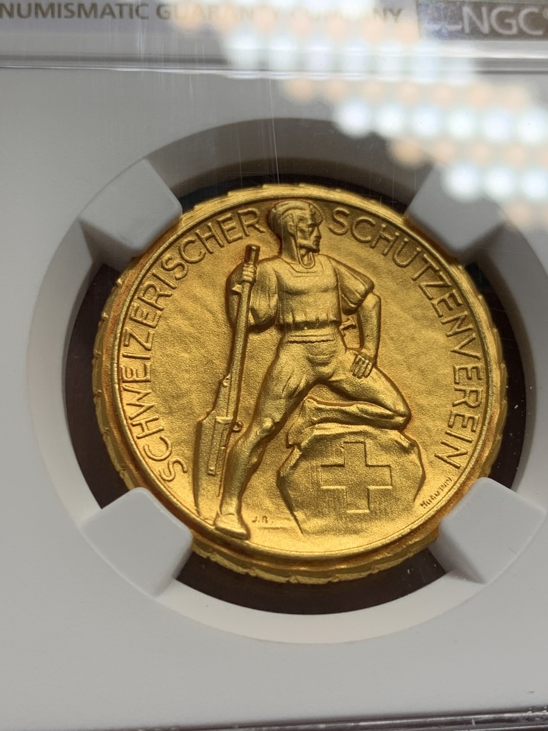 《竞宝斋》第141场-周日，周一 2场 (全场包邮) NGC MS65 1920-30年瑞士射击节镀金银章 金层饱满 实物漂亮