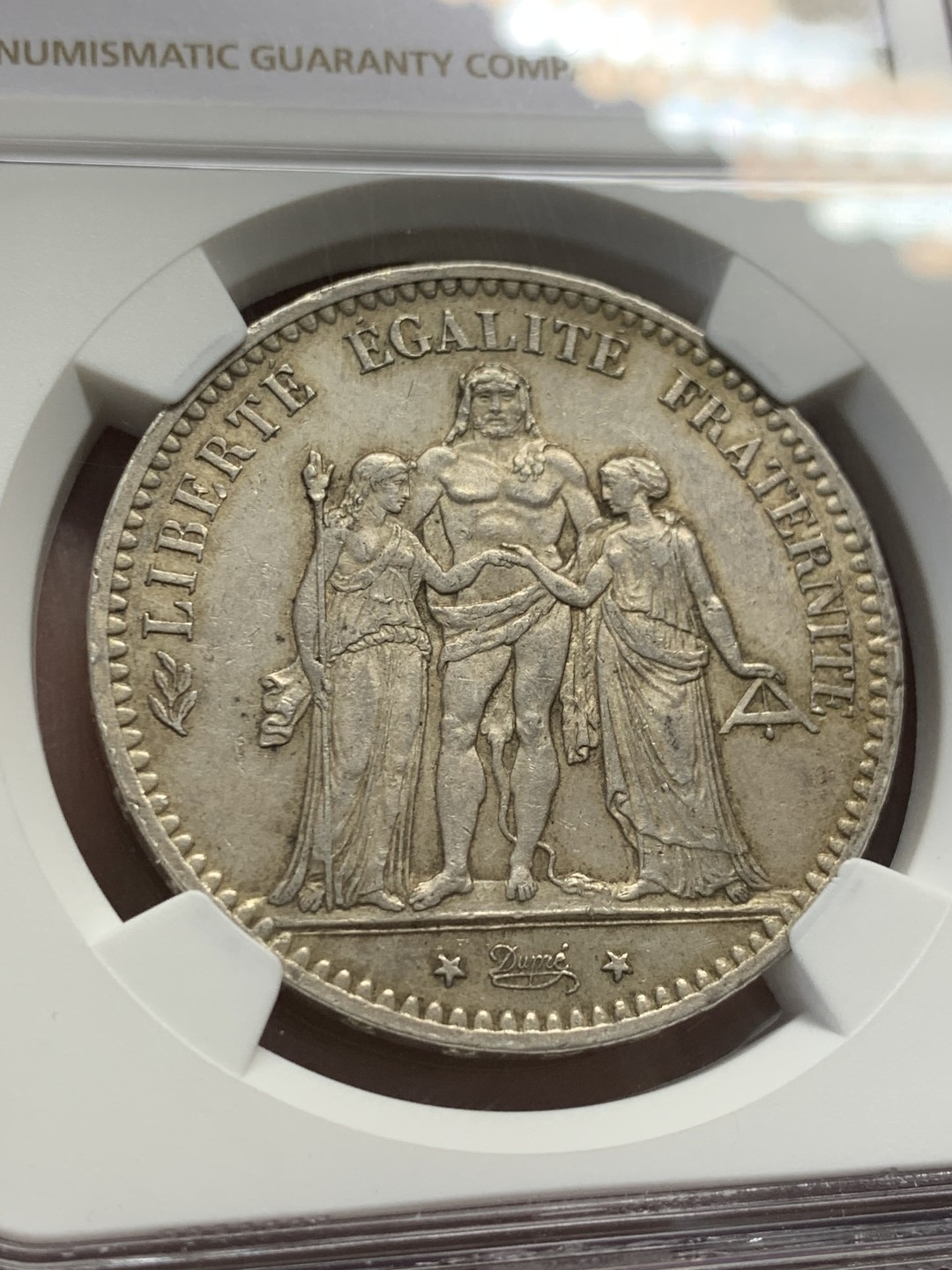 《竞宝斋》第141场-周日，周一 2场 (全场包邮) NGC-MS62 法国1876年 大力神 5法郎大银币 原味好品