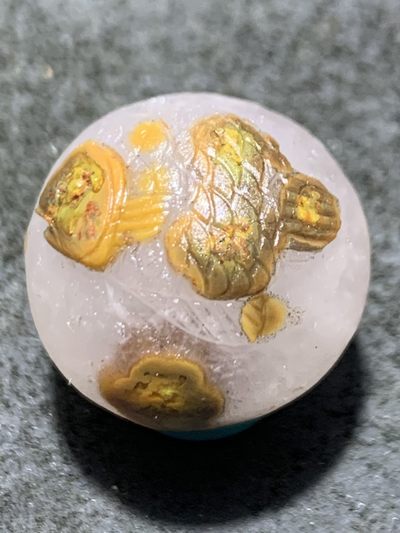 精美亚光冰飘高玉化草花纹战国红玛瑙手工雕刻富贵有鱼随形珠一个 - 精美亚光冰飘高玉化草花纹战国红玛瑙手工雕刻富贵有鱼随形珠一个