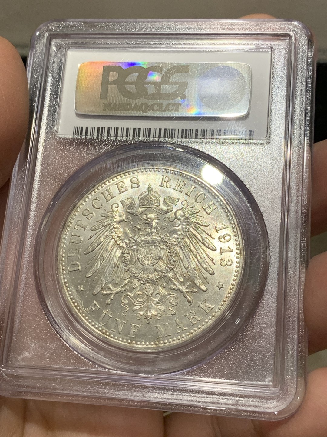 《竞宝斋》第141场-周日，周一 2场 (全场包邮) PCGS-MS62 德国 1913年 5马克 银币 普鲁士 威廉二世军装版大银币 原光好品