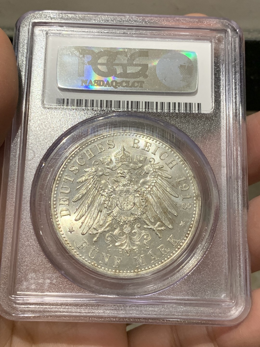 《竞宝斋》第141场-周日，周一 2场 (全场包邮) PCGS-MS62 德国 1913年 5马克 银币 普鲁士 威廉二世军装版大银币 原光好品
