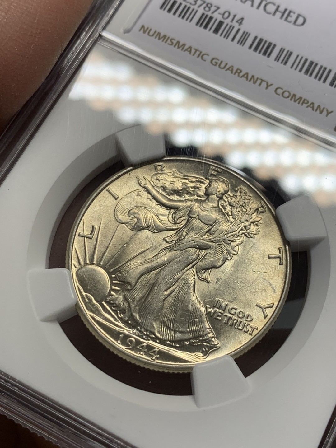 《竞宝斋》第141场-周日，周一 2场 (全场包邮) NGC-AU 美国1944年 行走女神半圆 原光好品 居然没给分