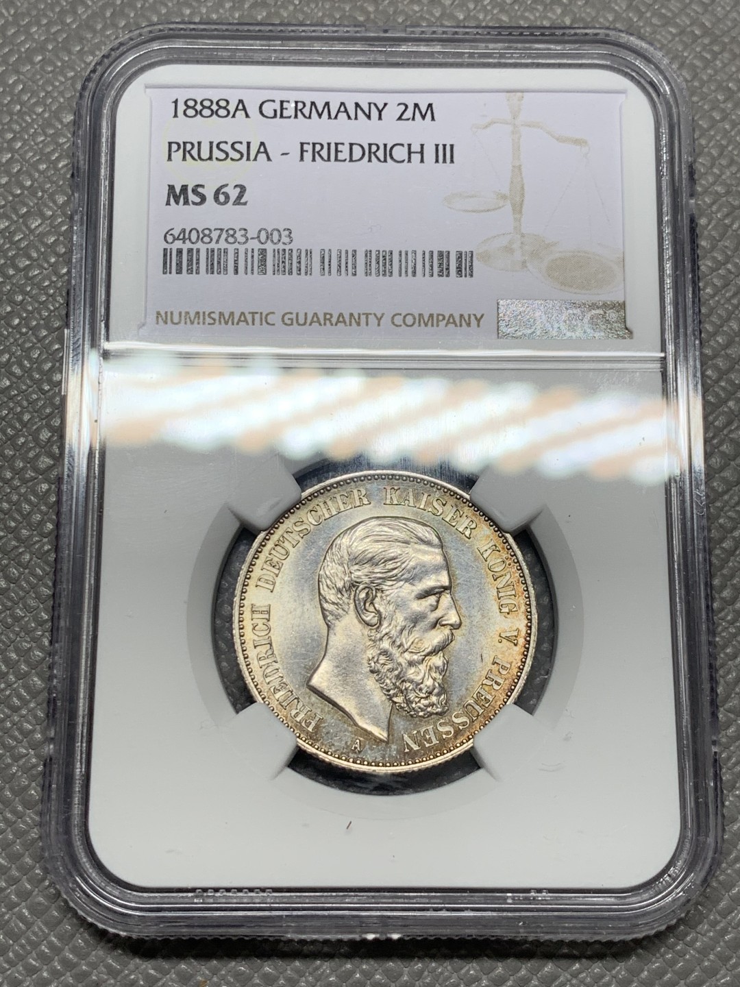 《竞宝斋》第141场-周日，周一 2场 (全场包邮) NGC MS62 德国普鲁士1888年 三皇之年2马克银币 大热品种