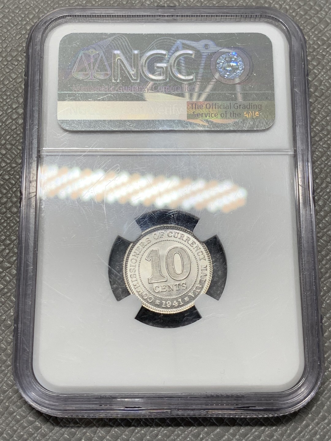 《竞宝斋》第141场-周日，周一 2场 (全场包邮) NGC-MS64 英属马来亚 1941年 10分 乔治六世 银币 原光 难得高分