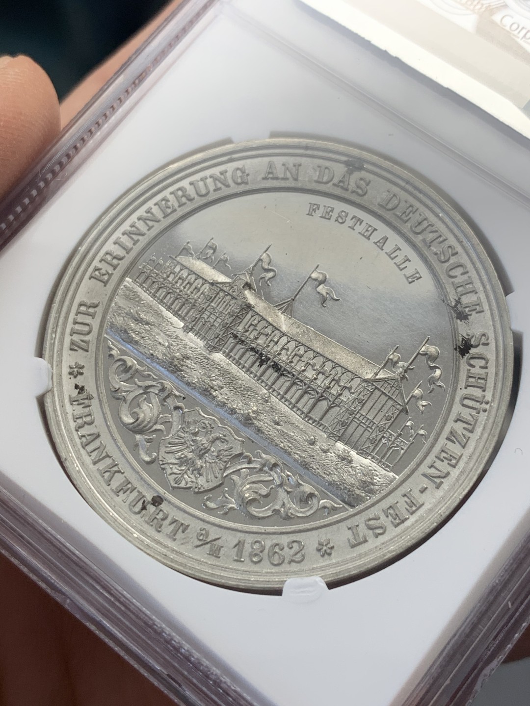 《竞宝斋》第141场-周日，周一 2场 (全场包邮) NGC UNC 德国 1862 法兰克福 射击节合金纪念章