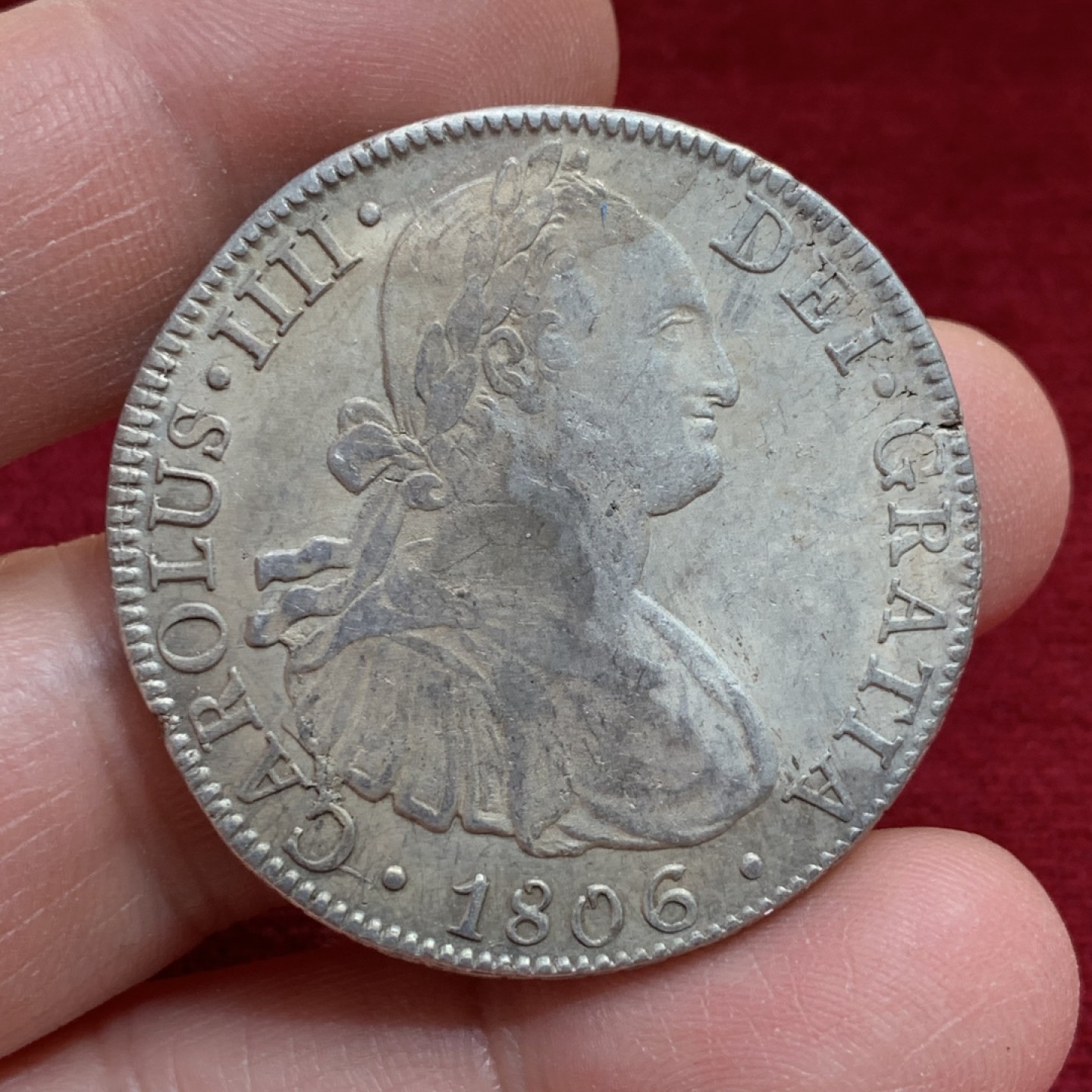 《竞宝斋》第141场-周日，周一 2场 (全场包邮) 墨西哥 1806年 卡四 双柱 8R 大银币 打制不错背面带光