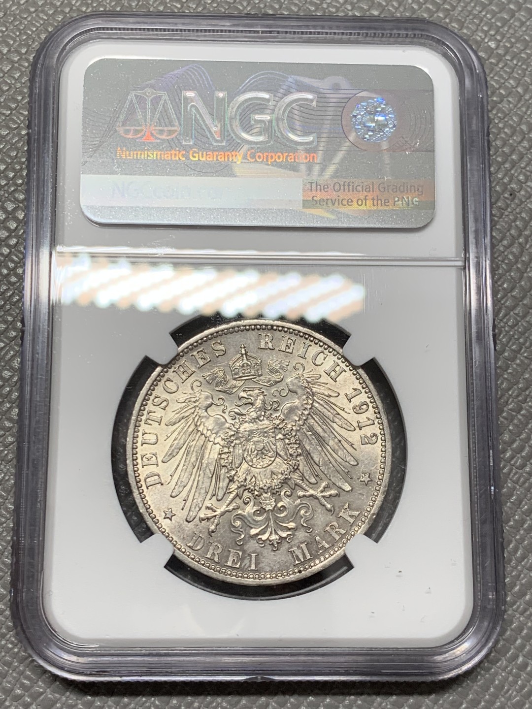 《竞宝斋》第141场-周日，周一 2场 (全场包邮) NGC-MS64 德国 1912年 3马克 银币 普鲁士流通版威廉二世大头3马克银币 淡金色包浆 顶级状态高分越来越少见