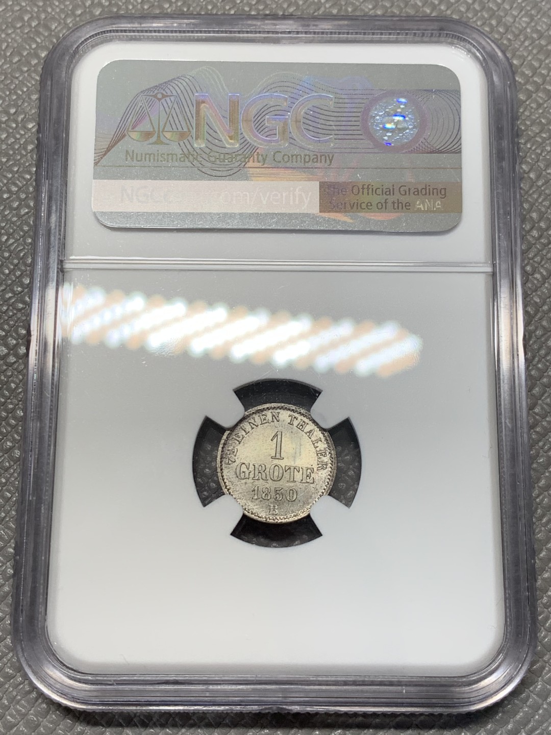 《竞宝斋》第141场-周日，周一 2场 (全场包邮) 冠军分 NGC MS65 德国 1850 奥尔登堡 1格罗森银币