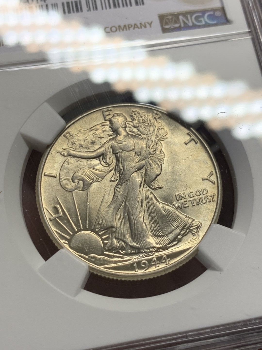 《竞宝斋》第141场-周日，周一 2场 (全场包邮) NGC-AU 美国1944年 行走女神半圆 原光好品 居然没给分