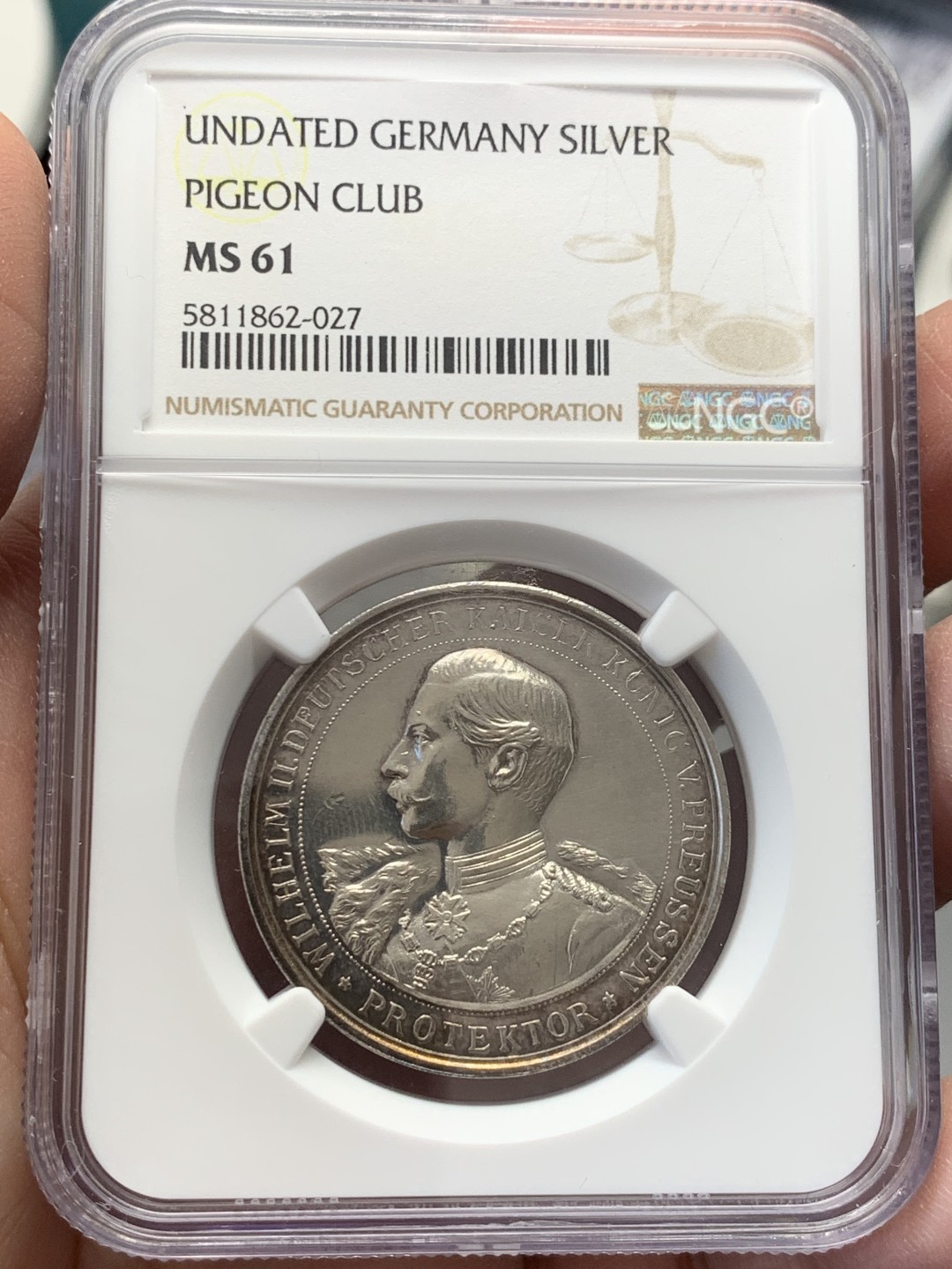 《竞宝斋》第141场-周日，周一 2场 (全场包邮) NGC-MS61 19世纪末 德国威廉二世银章 类镜面pl底板，靓丽环彩包浆，状态出色 细节满满