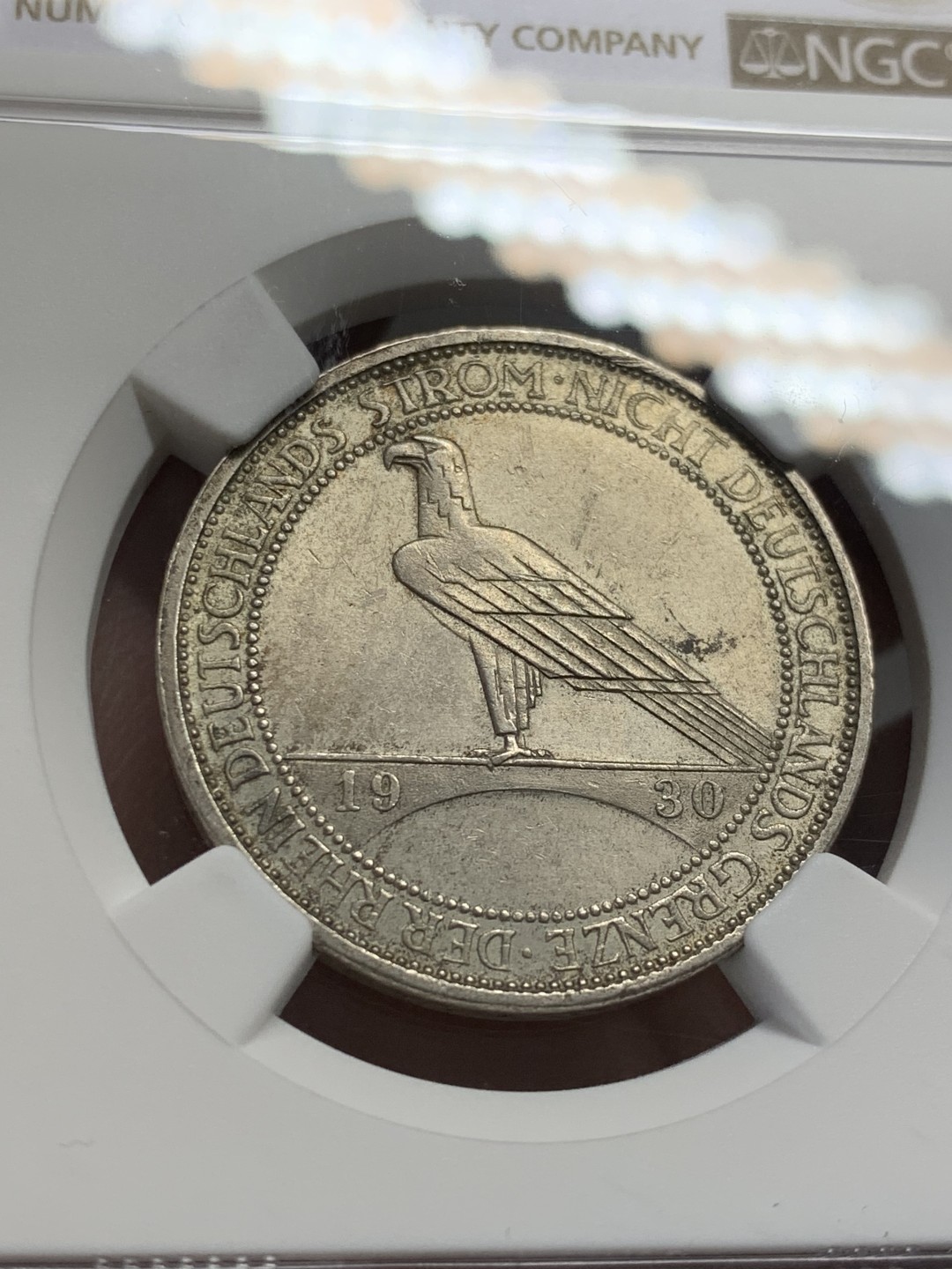 《竞宝斋》第141场-周日，周一 2场 (全场包邮) NGC-MS62 魏玛德国1930年莱茵解放 鹰桥3马克纪念银币