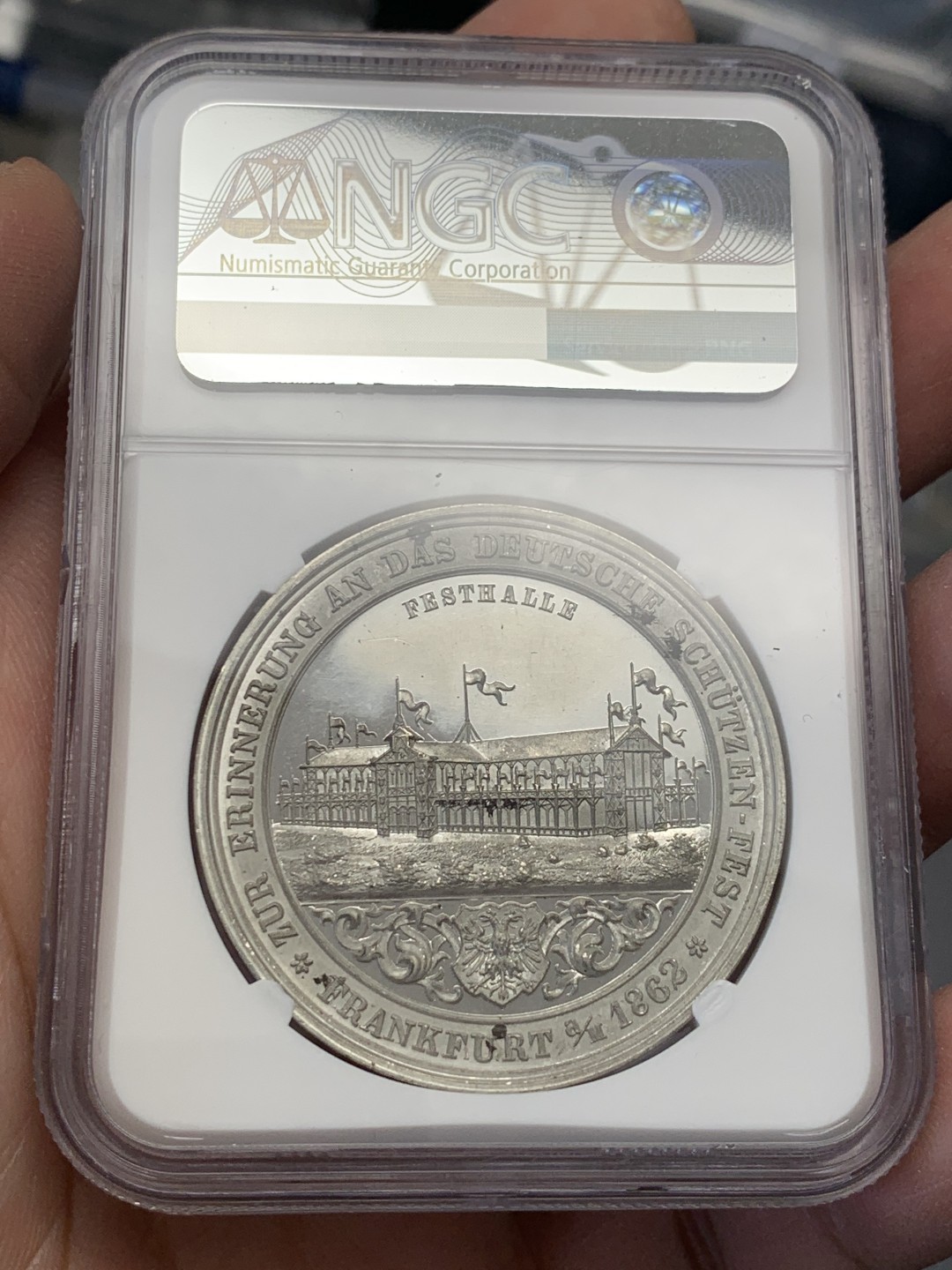 《竞宝斋》第141场-周日，周一 2场 (全场包邮) NGC UNC 德国 1862 法兰克福 射击节合金纪念章