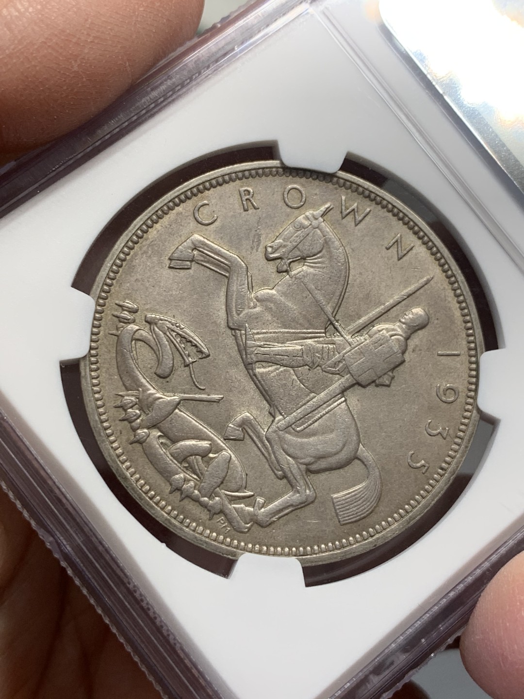 《竞宝斋》第141场-周日，周一 2场 (全场包邮) NGC-MS62 英国 1935年 乔治五世 木马剑1克朗银币