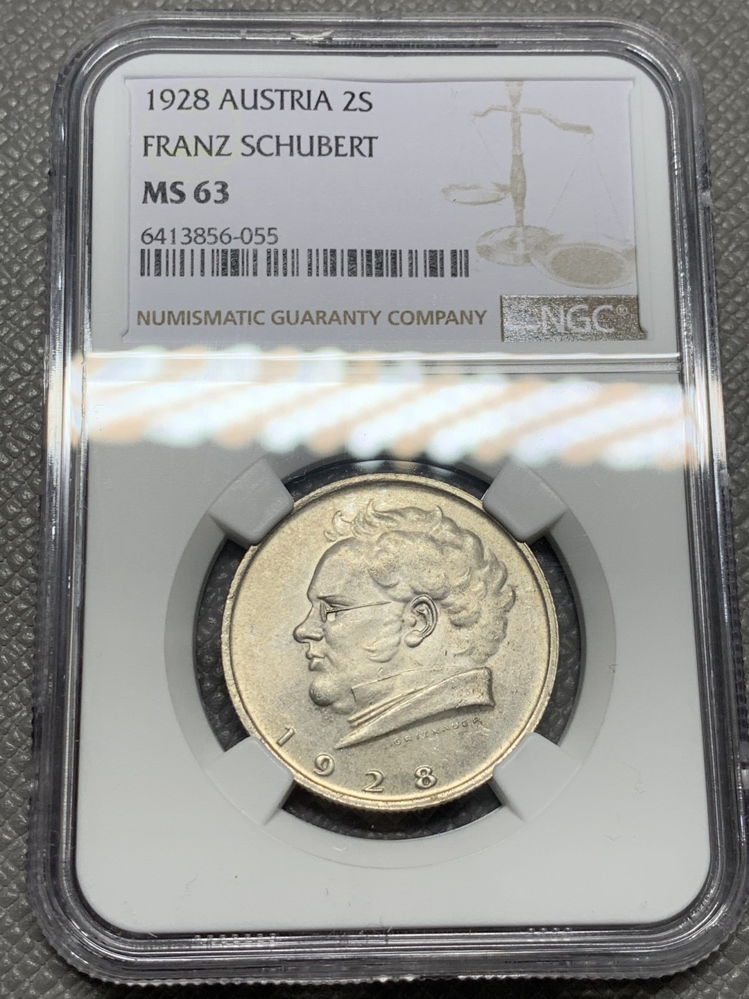 《竞宝斋》第141场-周日，周一 2场 (全场包邮) NGC-MS63 奥地利1928年 2先令银币 早期年份 这品相已经很不错了 少见