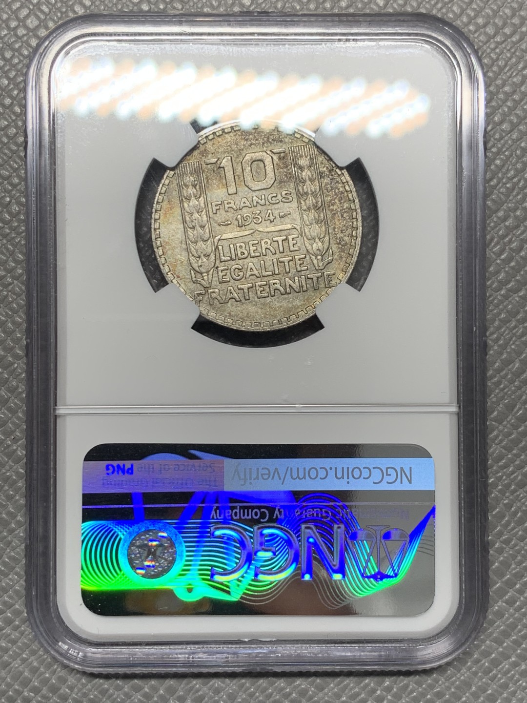 《竞宝斋》第141场-周日，周一 2场 (全场包邮) NGC-AU58 法国1934年 谷物女神10法郎银币 少见好品