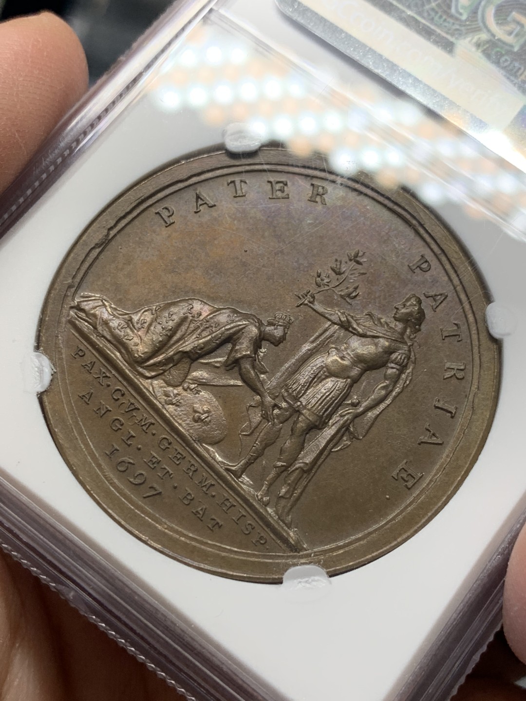 《竞宝斋》第141场-周日，周一 2场 (全场包邮) NGC MS64 法国 1697 雷斯维克 胜利纪念 铜章