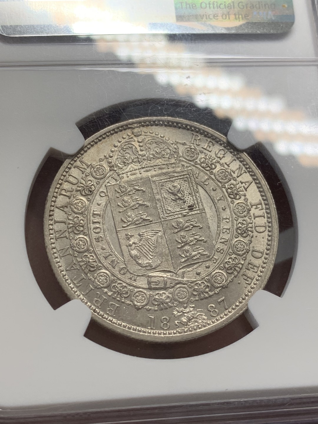 《竞宝斋》第141场-周日，周一 2场 (全场包邮) NGC-MS61 英国 1887年 维多利亚女王1/2克朗 银币