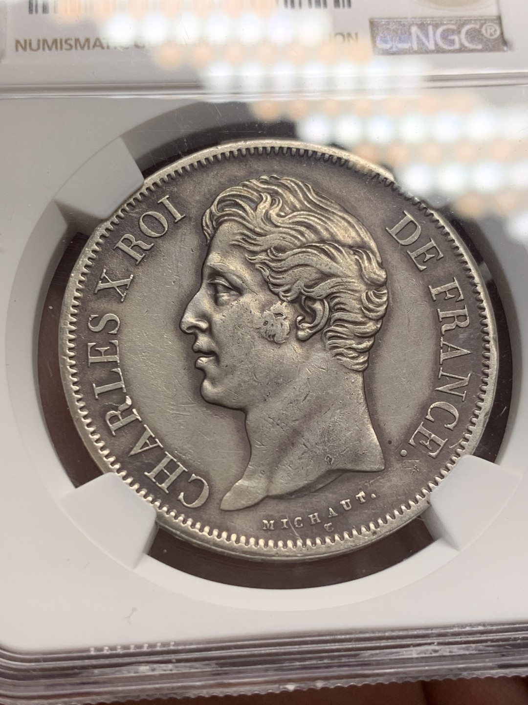 《竞宝斋》第141场-周日，周一 2场 (全场包邮) NGC XF 法国1829年A巴黎厂查理十世5法郎银币 状态可以，原包浆，热门品种