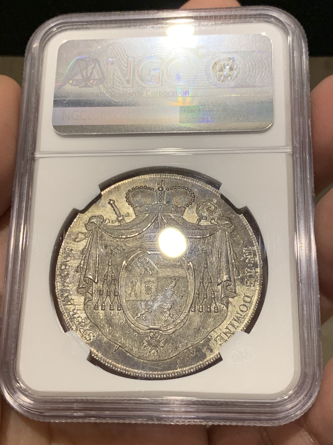 《竞宝斋》第141场-周日，周一 2场 (全场包邮) NGC-MS62 奥地利GURK 1801年 1泰勒银币 较少见单年品种 老包浆均匀