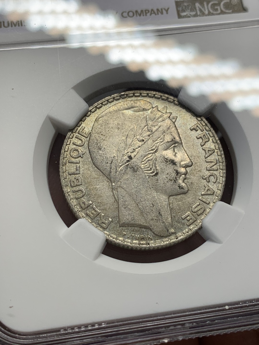 《竞宝斋》第141场-周日，周一 2场 (全场包邮) NGC-AU58 法国1934年 谷物女神10法郎银币 少见好品