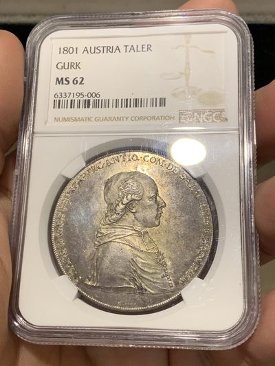 《竞宝斋》第141场-周日，周一 2场 (全场包邮) - NGC-MS62 奥地利GURK 1801年 1泰勒银币 较少见单年品种 老包浆均匀