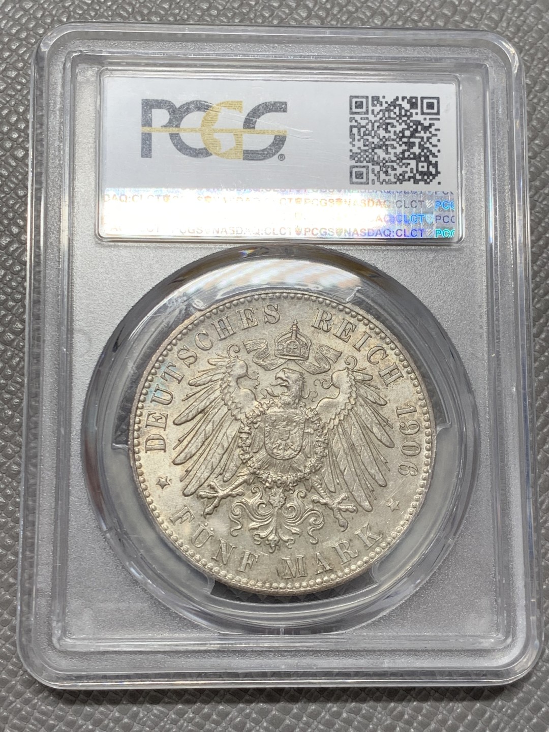 《竞宝斋》第141场-周日，周一 2场 (全场包邮) PCGS-MS66，德国1906年不莱梅5马克银币，图徽饱满，细节绝佳，收藏佳品 顶配分数